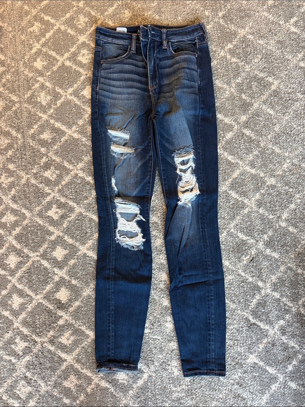 American Eagle Outfitters Dark Blue Distressed Skinny Jeans